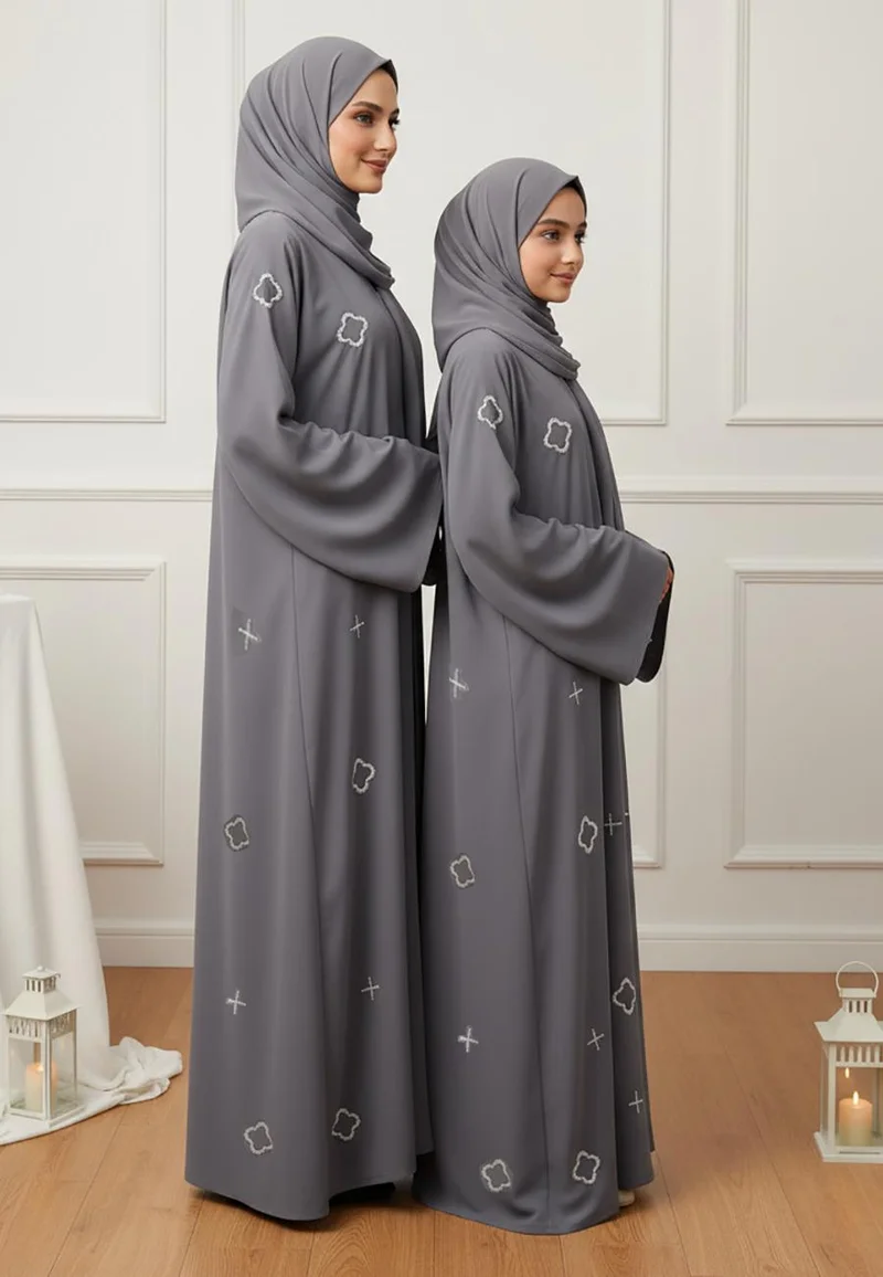 النخبة Hana Mother & Daughter Matching Abaya Set-764MD  (Dresses are sold individually. To create a matching mom and daughter set, please purchase two items in different sizes)